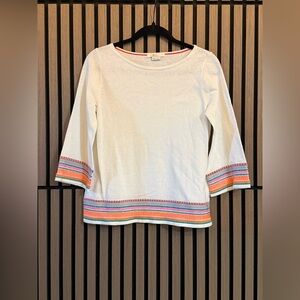 Boden White Cotton Lightweight Sweater with Neon Embroidery
